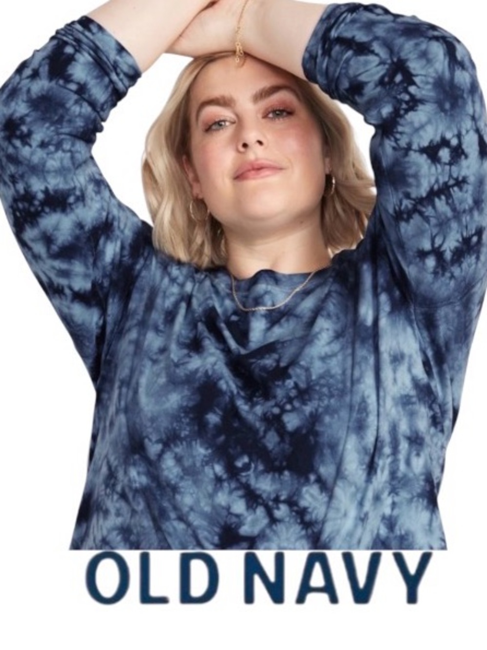 3X Women’s Old Navy 100% Cotton Tie-Dye Long Sleeve Crewneck Top in Storm Blue